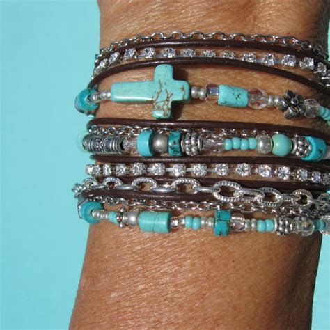 Turquoise Leather Wrap Bracelet Boho Western Endless Etsy Uk