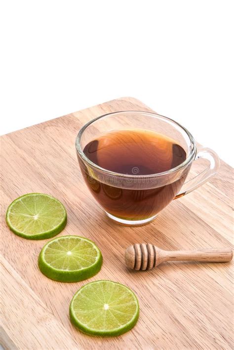 Hot Honey Lemon Tea With Lemon Slice And Honey Dipper On White B Stock Image Image Of Food