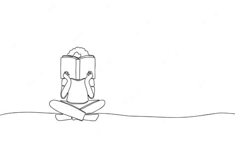 Premium Vector Girl Sitting And Reading Book Hand Draw Line Art Out