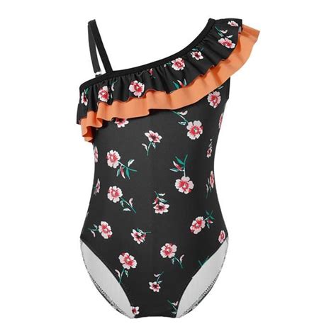 Dpois Maillot De Bain Enfants Fille Piece Imprim Floral Une Paule Asym Triques Bikini