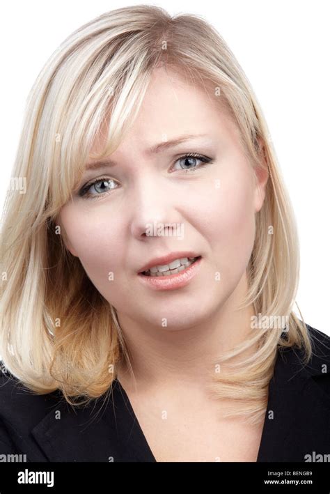 Portrait Of Beautiful Slavonic Blonde Girl Looking Worried Stock Photo