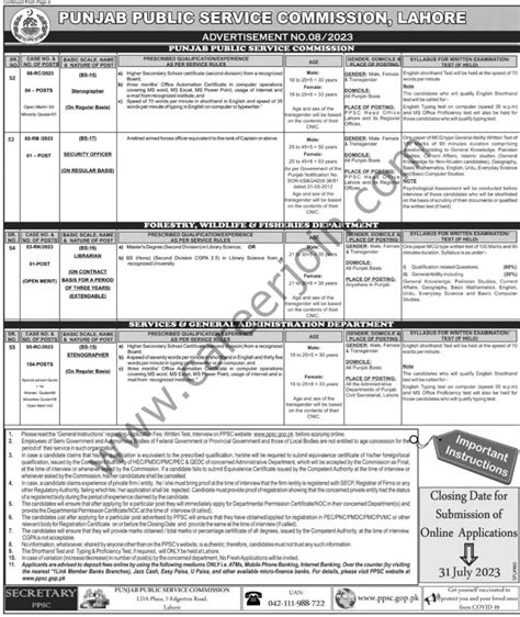 Punjab Public Service Commission Ppsc Jobs July 2023