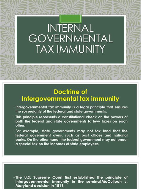 Internal Govermental Tax Immunity Pdf Taxes Sovereign Immunity