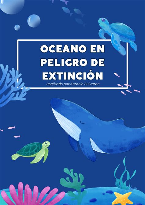 Documento A Portada Cuidado De Los Oceanos Ilustrativo Azul Oceano