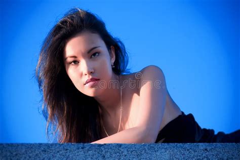Sensual African American Woman Pink Bikini Kneeling Stock Image Image