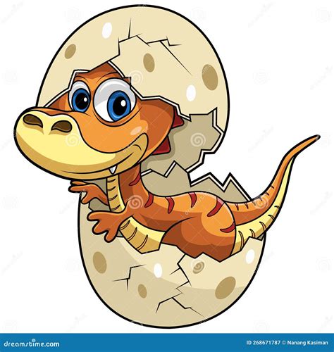 Baby Dinosaur Hatching From Egg Stock Vector Illustration Of Happy