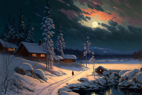 Moonlit Lapland Painting by Kai Saarto - Fine Art America