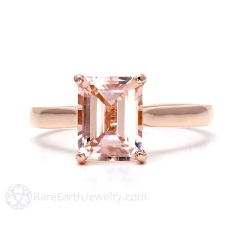 Morganite Ring 14k Rose Gold Emerald Cut Morganite Engagement