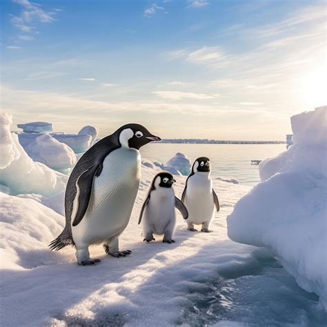 Premium Ai Image A Group Of Penguins Standing On Snowcovered Ground