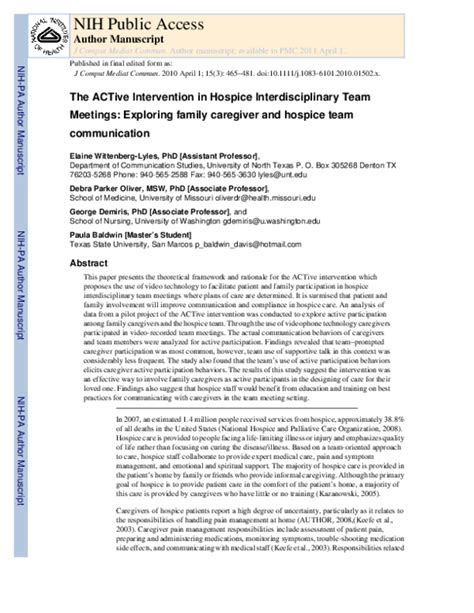 (PDF) The ACTive Intervention in Hospice Interdisciplinary Team ...