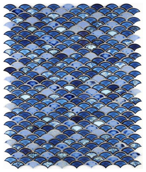 Dragon Scale Royal Blue X Beach Style Mosaic Tile By