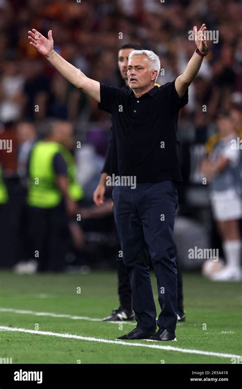 Jose Mourinho Head Coach Of As Roma Gestures During The Uefa Europa