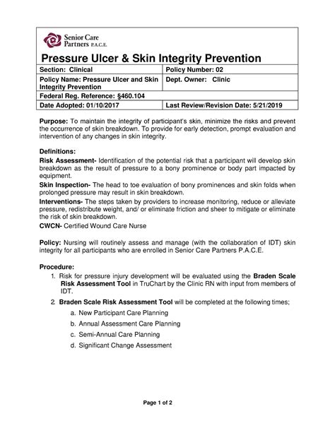 02 Clin Pressure Ulcer Skin Integrity Prevention Page 1 Of 2