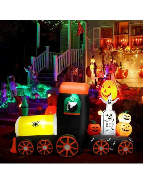 8 FT Long Halloween Decorations, Inflatable Train with Skeleton ...