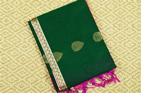 Tvis And Bliss Bottle Green And Pink Mercerised Kanchi Silk Cotton Saree