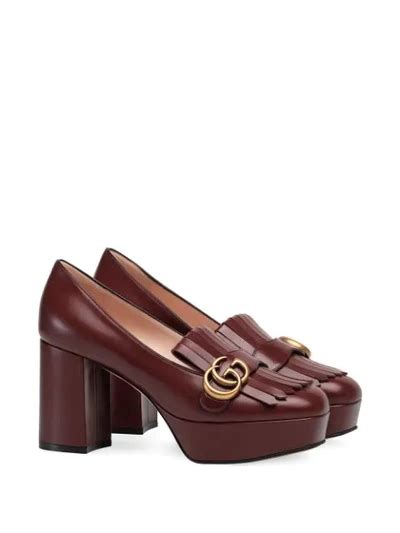 Gucci Marmont Fringed Logo Embellished Leather Platform Pumps In Red