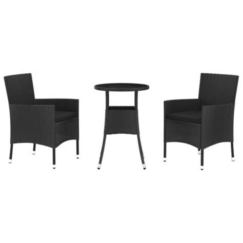 Vidaxl 3 Piece Patio Bistro Set With Cushions Black Poly Rattan 0 X0