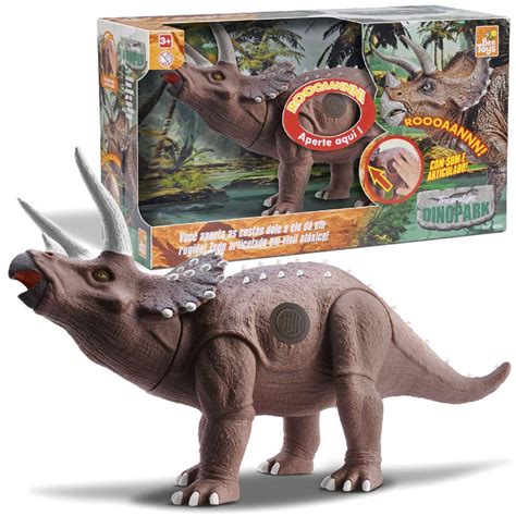 Dinossauro Triceratops Articulado C Som Dinopark Em Vinil Bee Toys