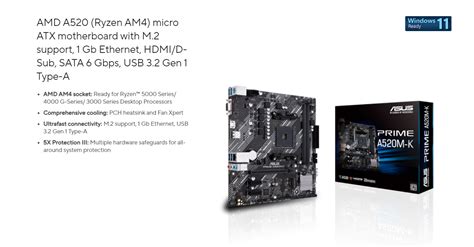 Asus A520M-K PRIME AM4 AMD Motherboard MATX Mainboard Combo Deal Ryzen 7 5700G Ryzen 5 5600G ...