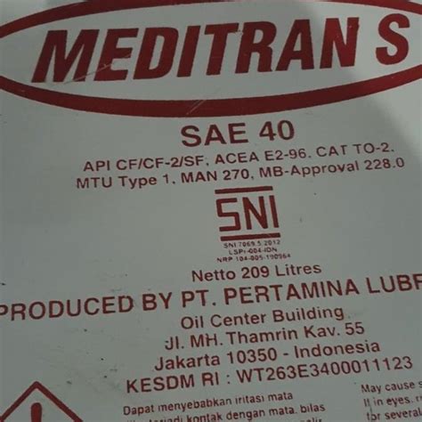 Jual Oli Mesin PERTAMINA MEDITRAN S40 SAE 40 Isi 209 Liter Shopee