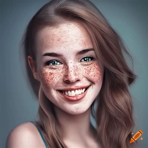 Portrait Of A Smiling Young Woman With Freckles On Craiyon