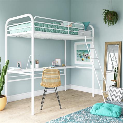 Dhp Metal Loft Bed With Desk Twin Size Frame White Metal White Desk