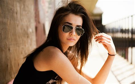 Women Brunette Glasses Lips Tattoo Sunglasses Looking At Viewer Ray Ban Aviators Hd