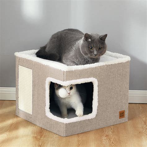 Cat Bed For Indoor Cats Large Covered Cat House With Scratch Pad