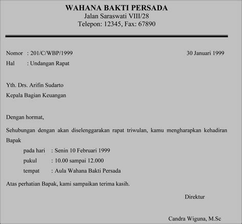 Kerja Bakti Contoh Surat Undangan Setengah Resmi Contoh Gambar Surat