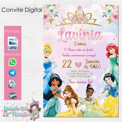 Convite Digital Princesas Disney Elo Produtos Especiais