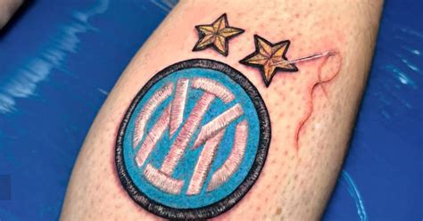 Inter Milan Patch Tattoo Located On The Calf