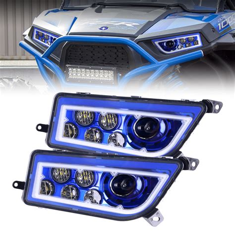 Pair Blue Halo Led Headlight For Polaris General Rzr