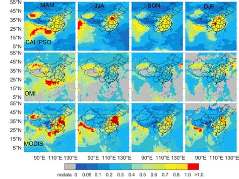 Spatial Distribution Of Seasonal Average All Aerosol Optical Depth