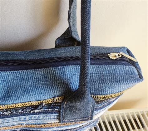 Denim Shoulder Bag Patchwork Denim Bag Zippered Bag - Etsy