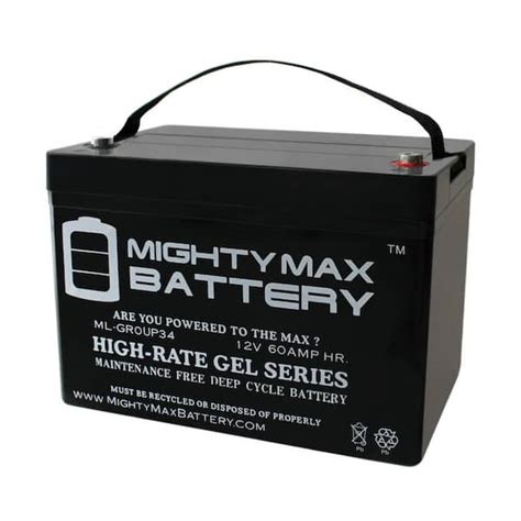 Mighty Max Battery 12 Volt 60 Ah Group 34 Gel Type Rechargeable Sealed Lead Acid Sla Battery