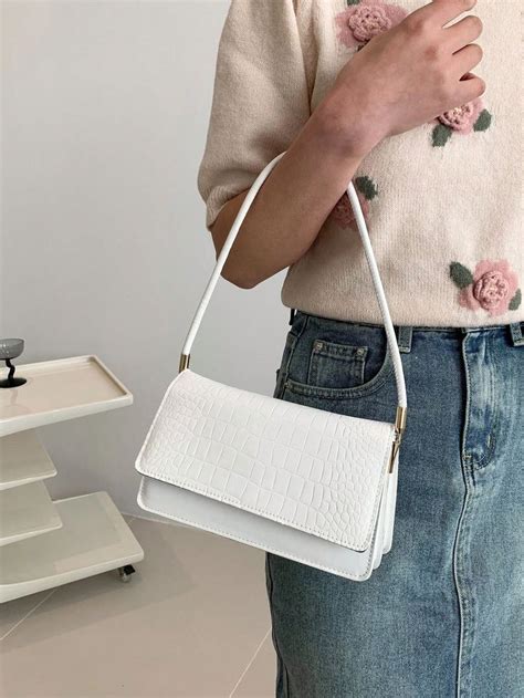 Blanco Collar Cuerina Bolso Cuadrado Embellished Bolsos Mujer Square