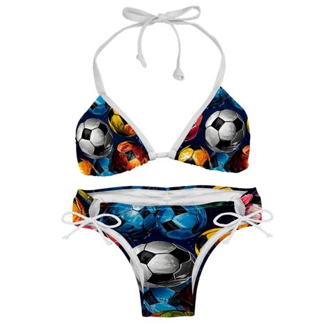 Football Women S Bikini Set With Detachable Sponge Adjustable Strap Two Pack Swim Suit One