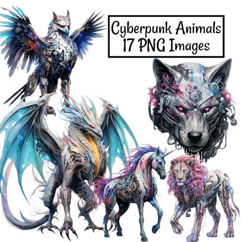 Cyberpunk Animals Clipart Digital Downloads, 17 Watercolor Science ...