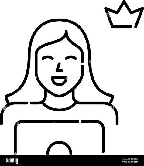 Premium User At Laptop Girl With Crown Symbol Pixel Perfect Icon