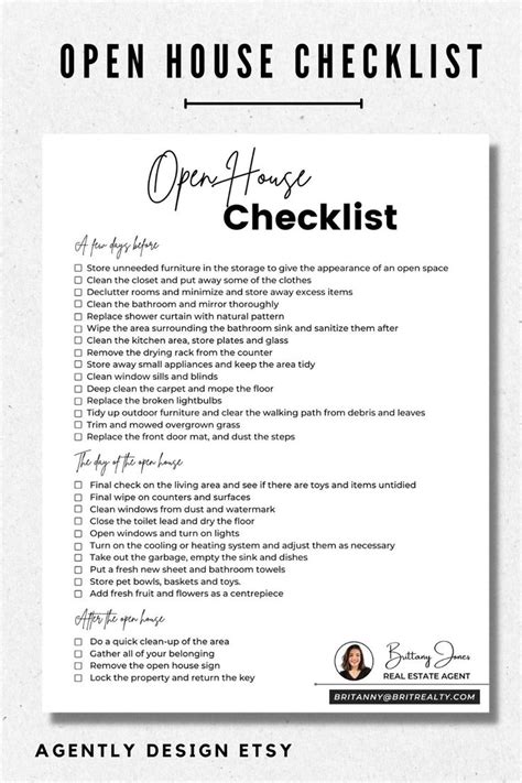 Open House Checklist Template, Showing Prep Checklist, Home Showing ...