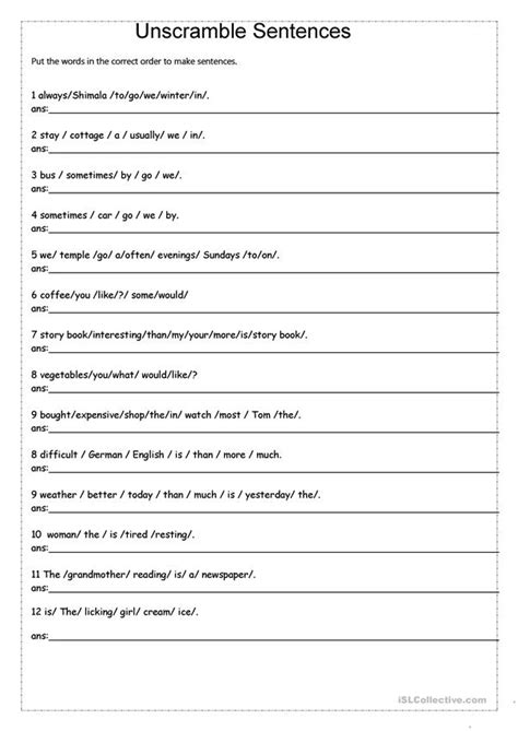 Unscramble Sentences English Esl Worksheets For Distance Learning And Physical Classrooms