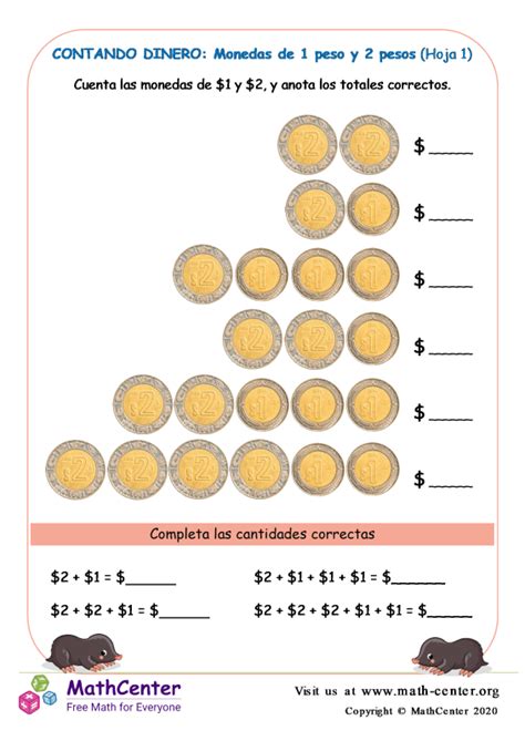 Primer Grado Hojas De Trabajo Identificar Y Contar Monedas Math Center