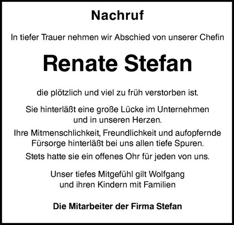 Traueranzeigen von Renate Stefan Südwest Presse Trauer