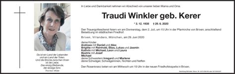 Traueranzeigen Von Traudi Winkler Trauer Bz