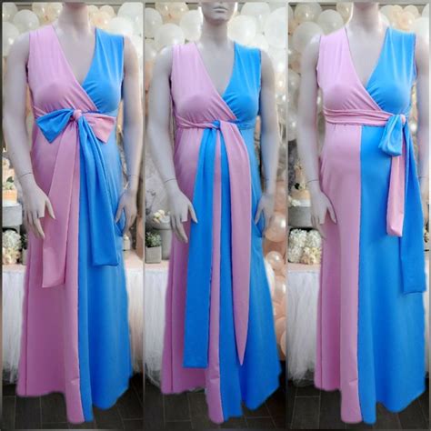 Gender Reveal Dress V Neck Flowy Bottom Maternity Gown Baby Shower