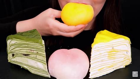 Bites Only Asmr Crepe Cake And Rice Cake Mochi 크레이프 케이크 Eating Sounds Mukbang Zoey Asmr Youtube