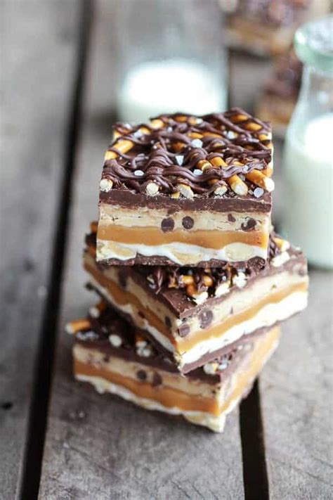 Salted Pretzel Chocolate Chip Cookie Dough Snickers Bars Half Baked