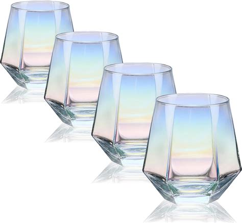 CUKBLESS Stemless Wine Glass Set Of 4 10 Oz Iridescent Glassware For