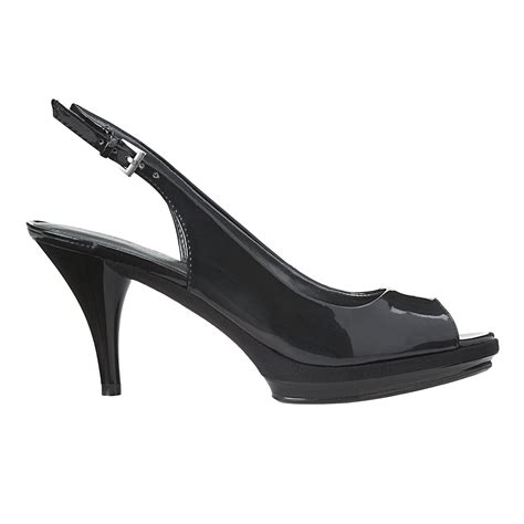 Nine West Sharina Midheel Peep Toe Slingback In Black Black Synthetic