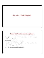 Lecture 6 Capital Budgeting Pdf Lecture 6 Capital Budgeting 1 More